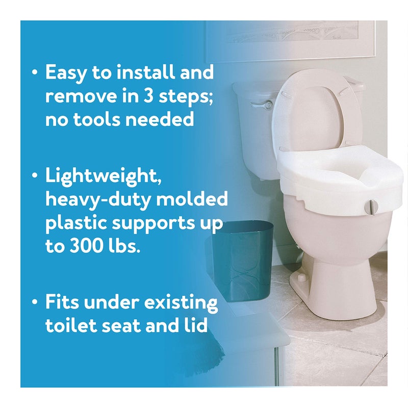 Carex E-Z Lock Raised Toilet Seat, Elongated Toilet Seat Riser, Adds 5 Inches of Height, 300 lbs Capacity, Elevating and Raising Seat for Elderly and Handicap, Universal, Slip-Resistant, White - Image 2